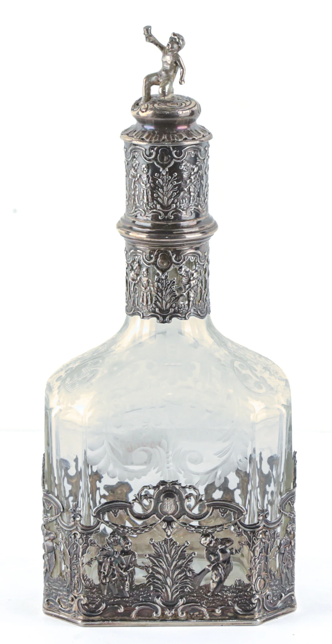 Continental Silver-Mounted Glass Decanter