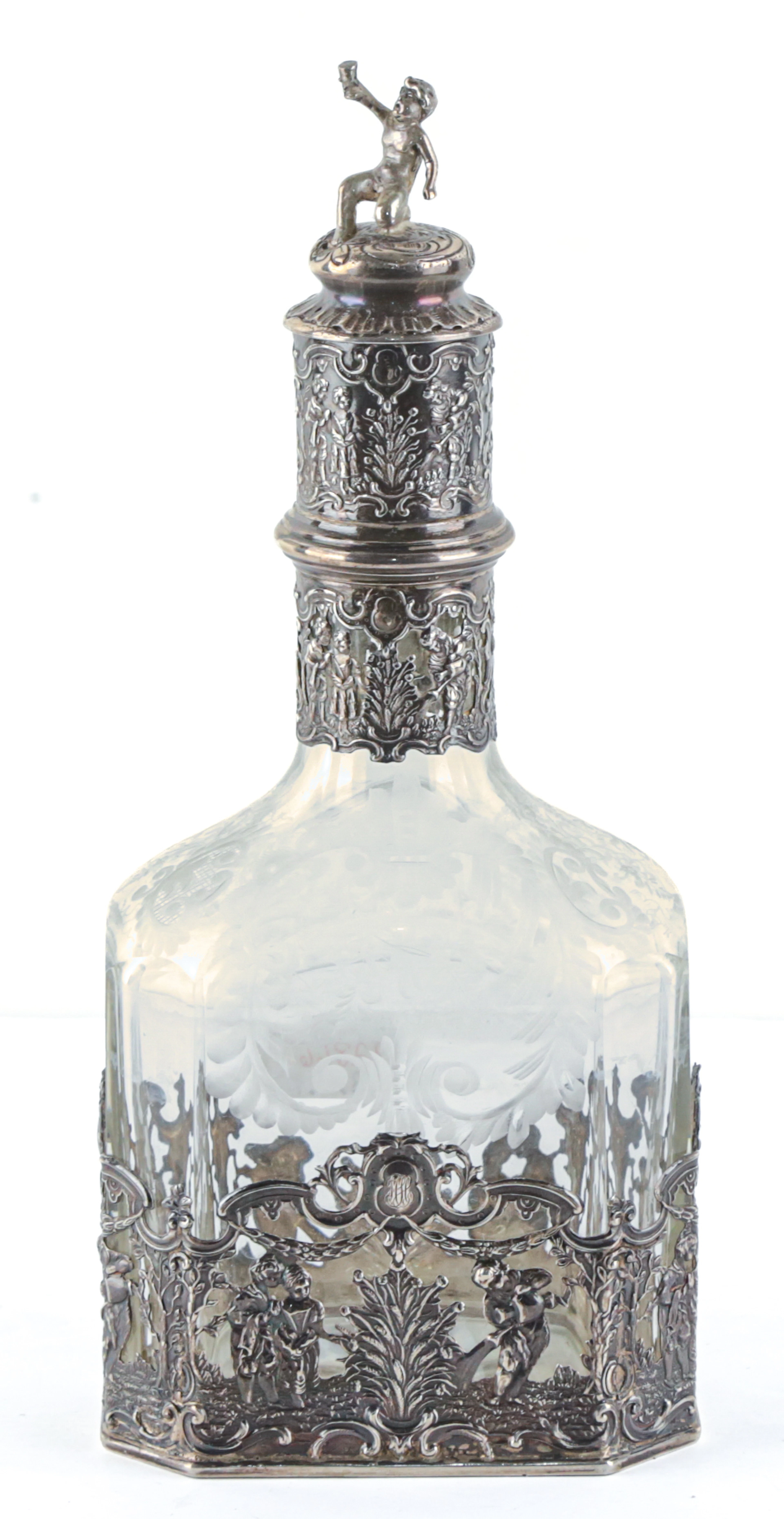 Continental Silver-Mounted Glass Decanter