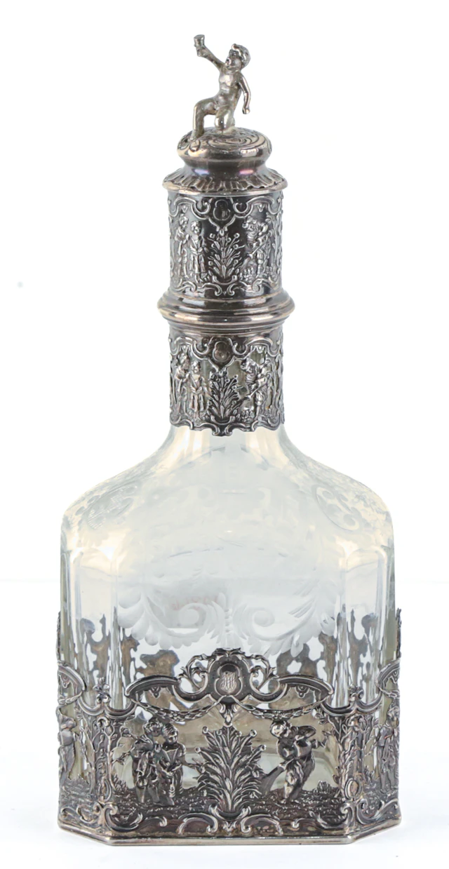 Continental Silver-Mounted Glass Decanter