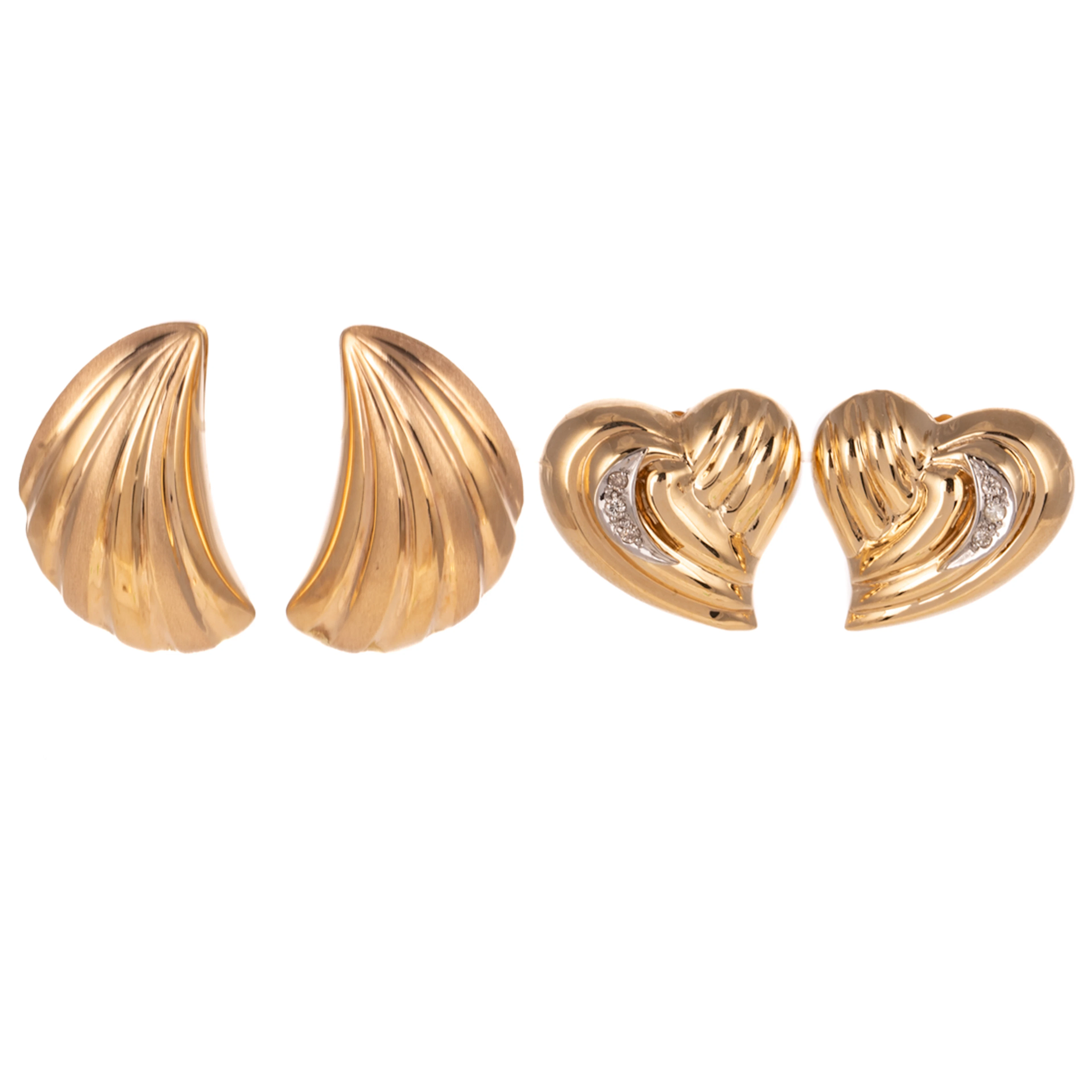 A Pair of Diamond Heart & Fan Earrings in 14K