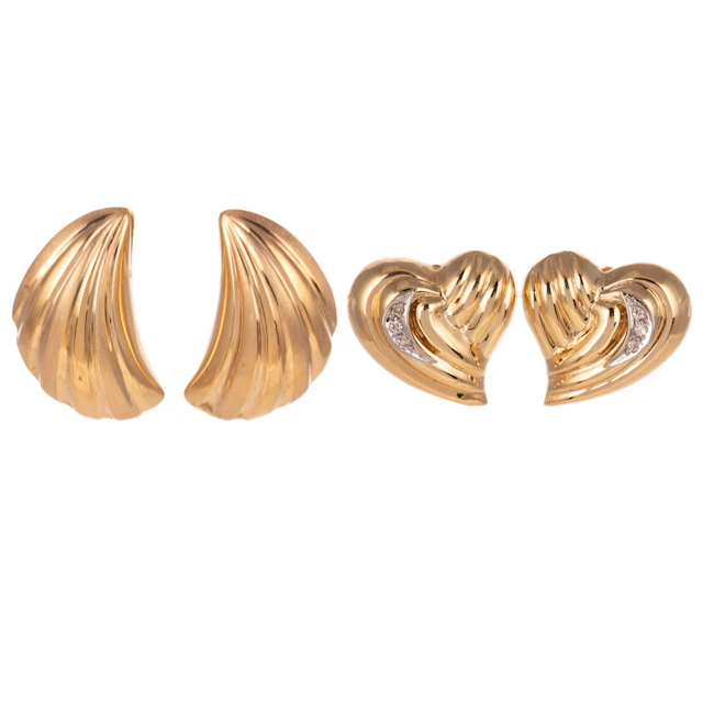 A Pair of Diamond Heart & Fan Earrings in 14K