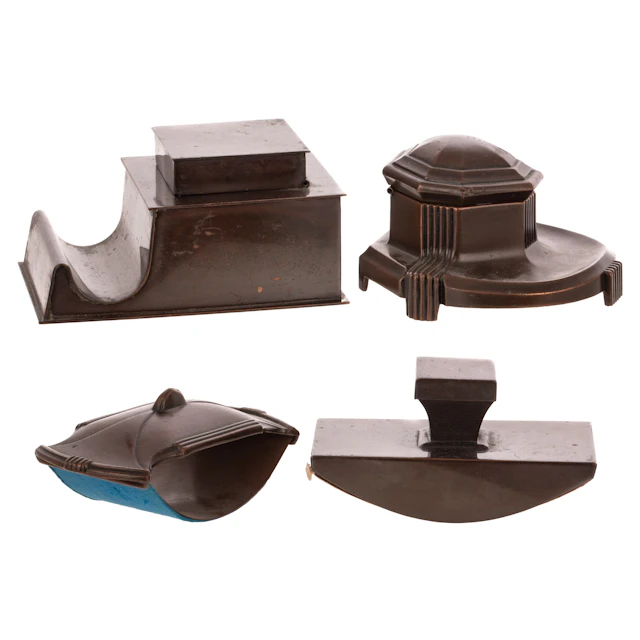 Two Art Deco Style Inkwells & Blotters
