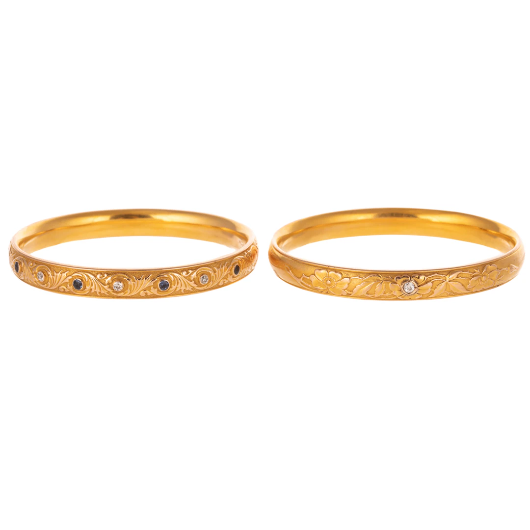 Two Art Nouveau Floral Bangles by Krementz in 14K