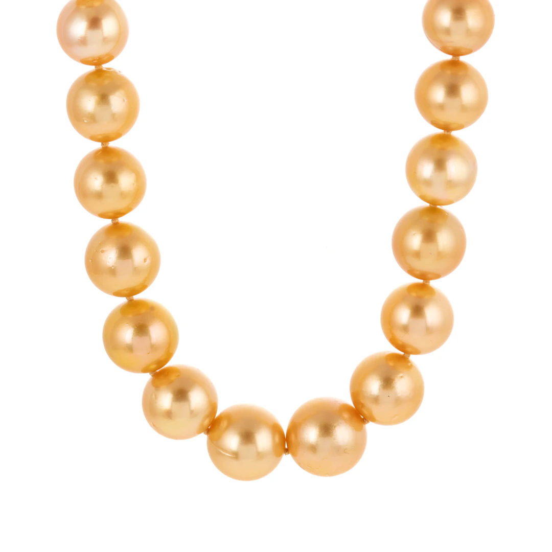 A Strand of Golden South Sea Pearls with 18K Clasp