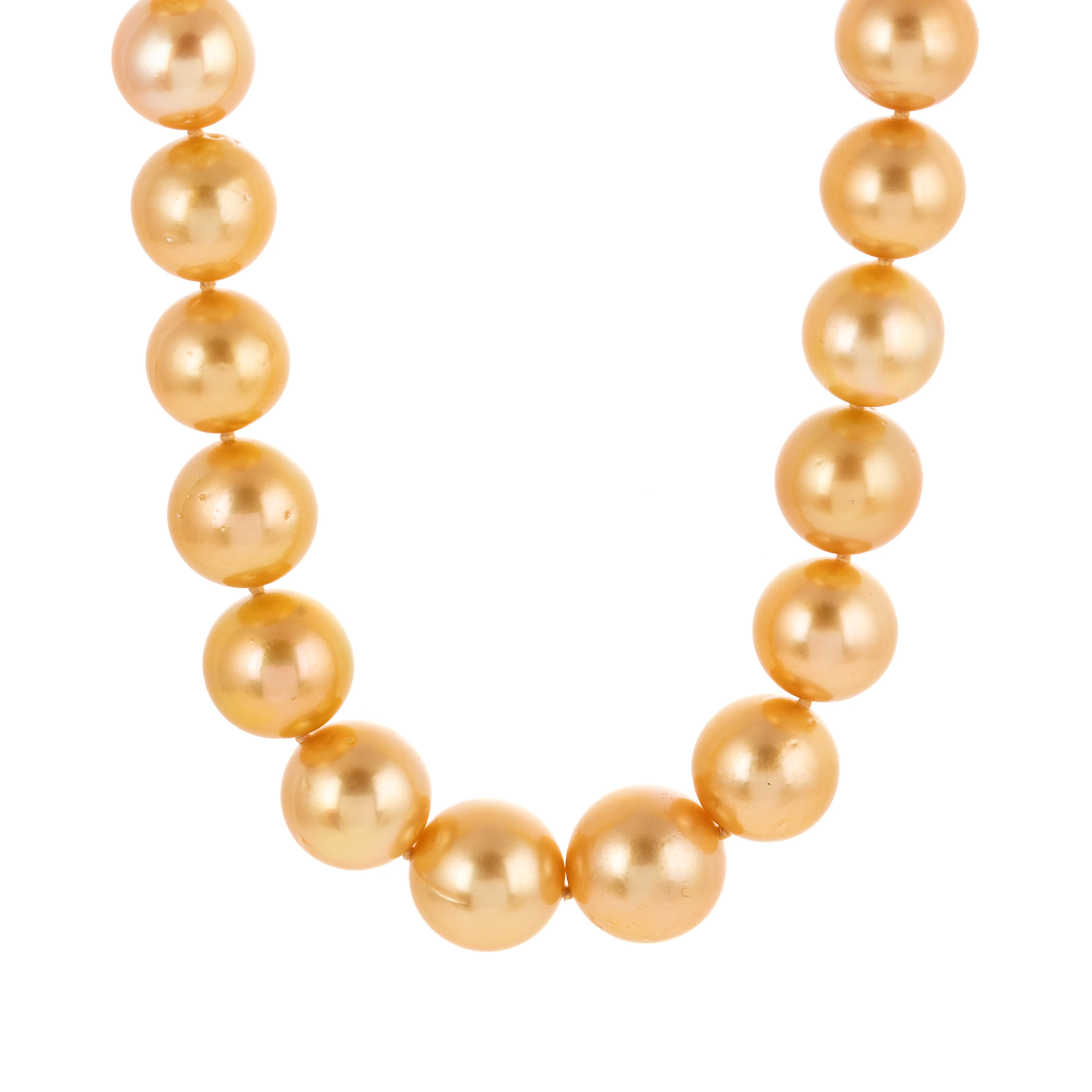 A Strand of Golden South Sea Pearls with 18K Clasp