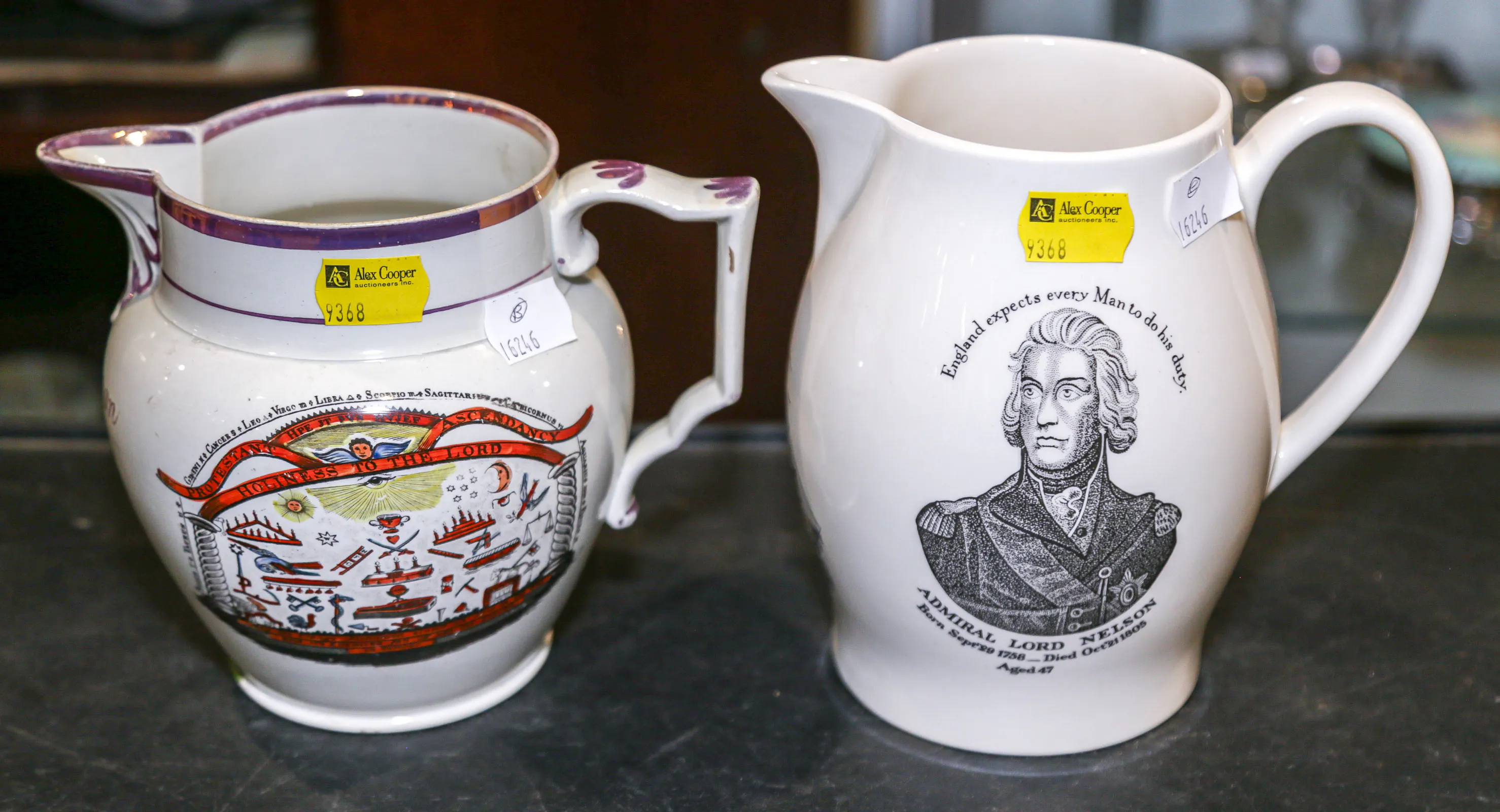 A Masonic Pearlware Jug & Wedgwood Jug