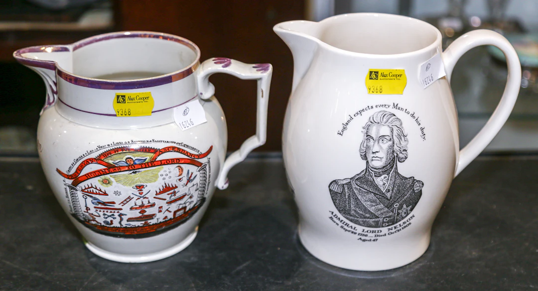 A Masonic Pearlware Jug & Wedgwood Jug