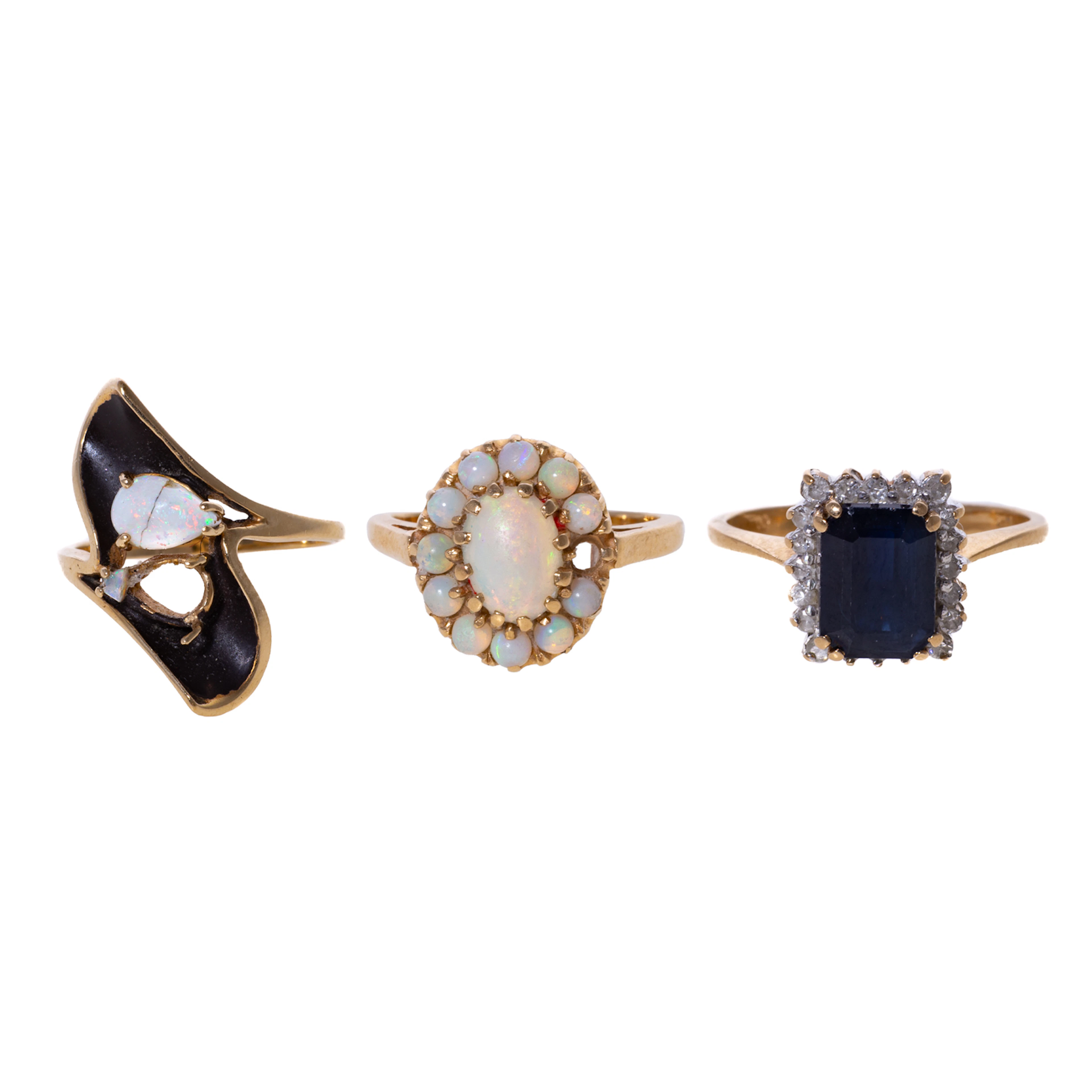 A Trio of Gemstone Rings in 14K