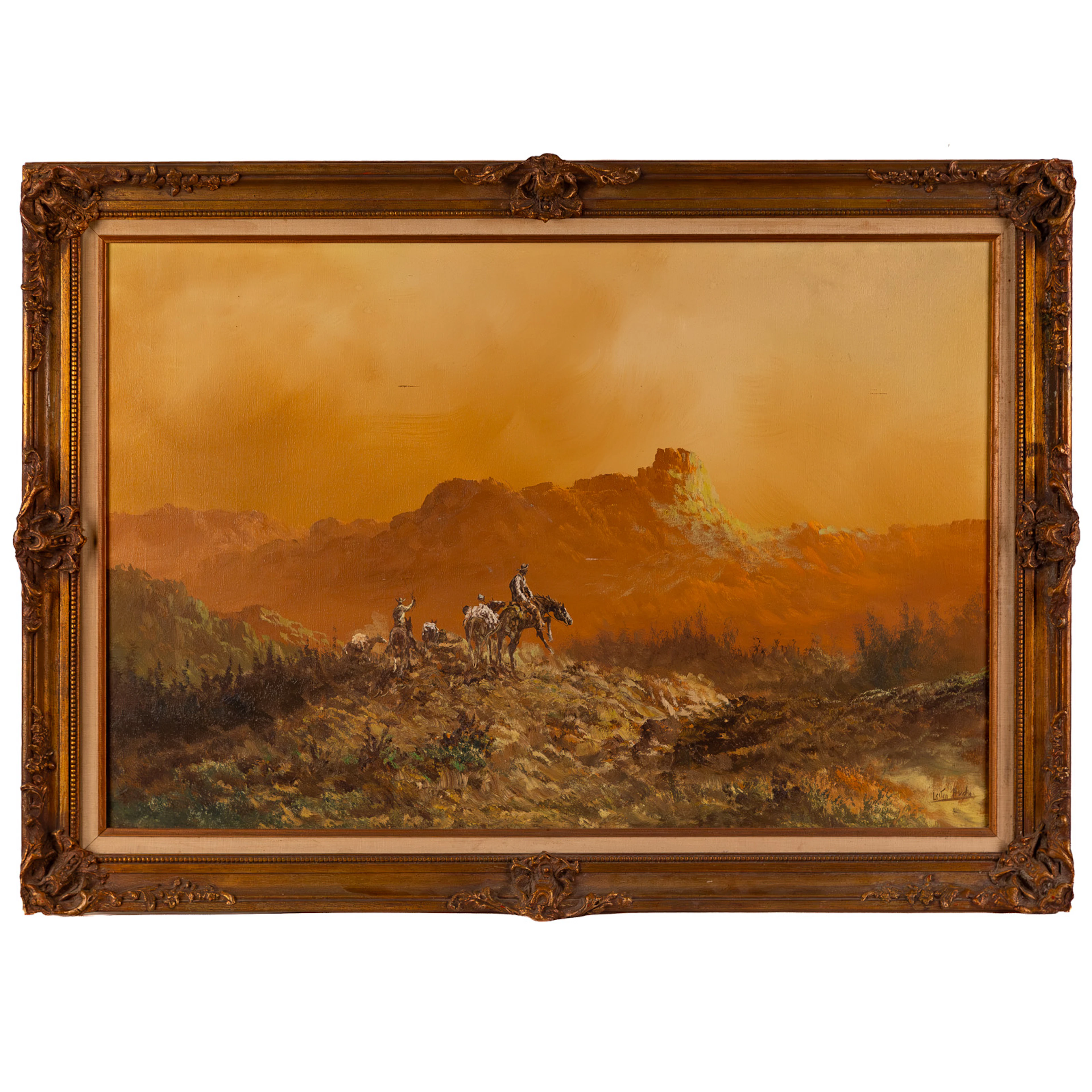 Lester C. Hughes. Landscape with Cowboys, oil