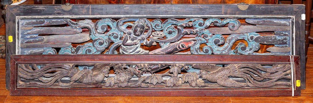 Two Chinese Carved Wooden Panels