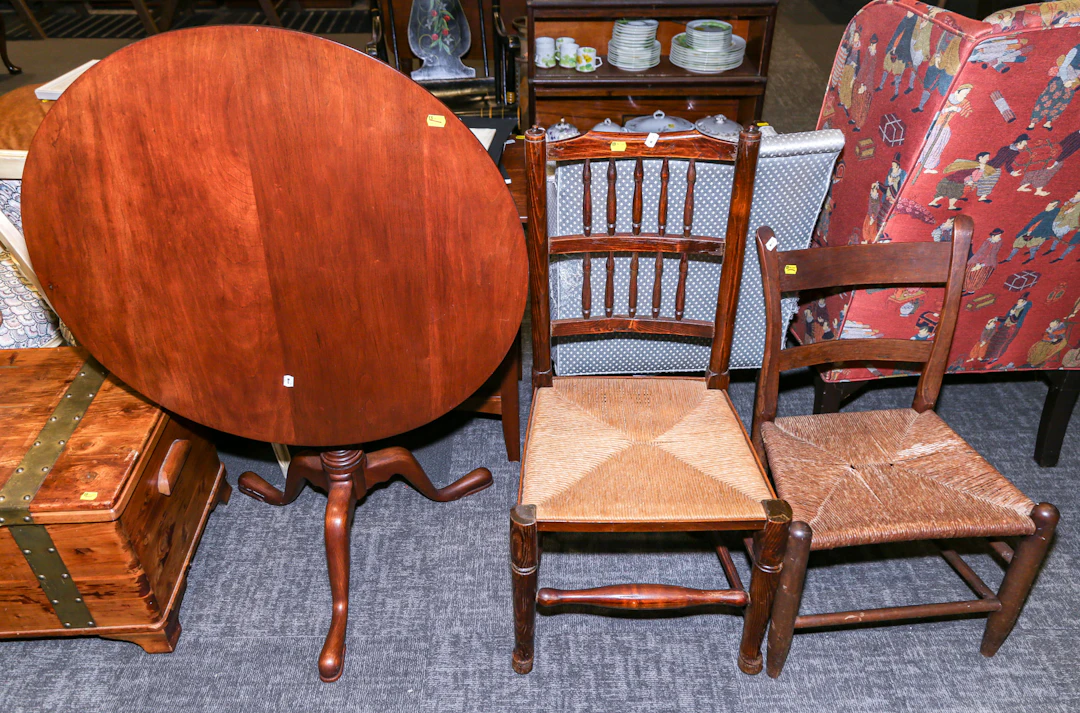 A Cherry Tea Table & Two Chairs