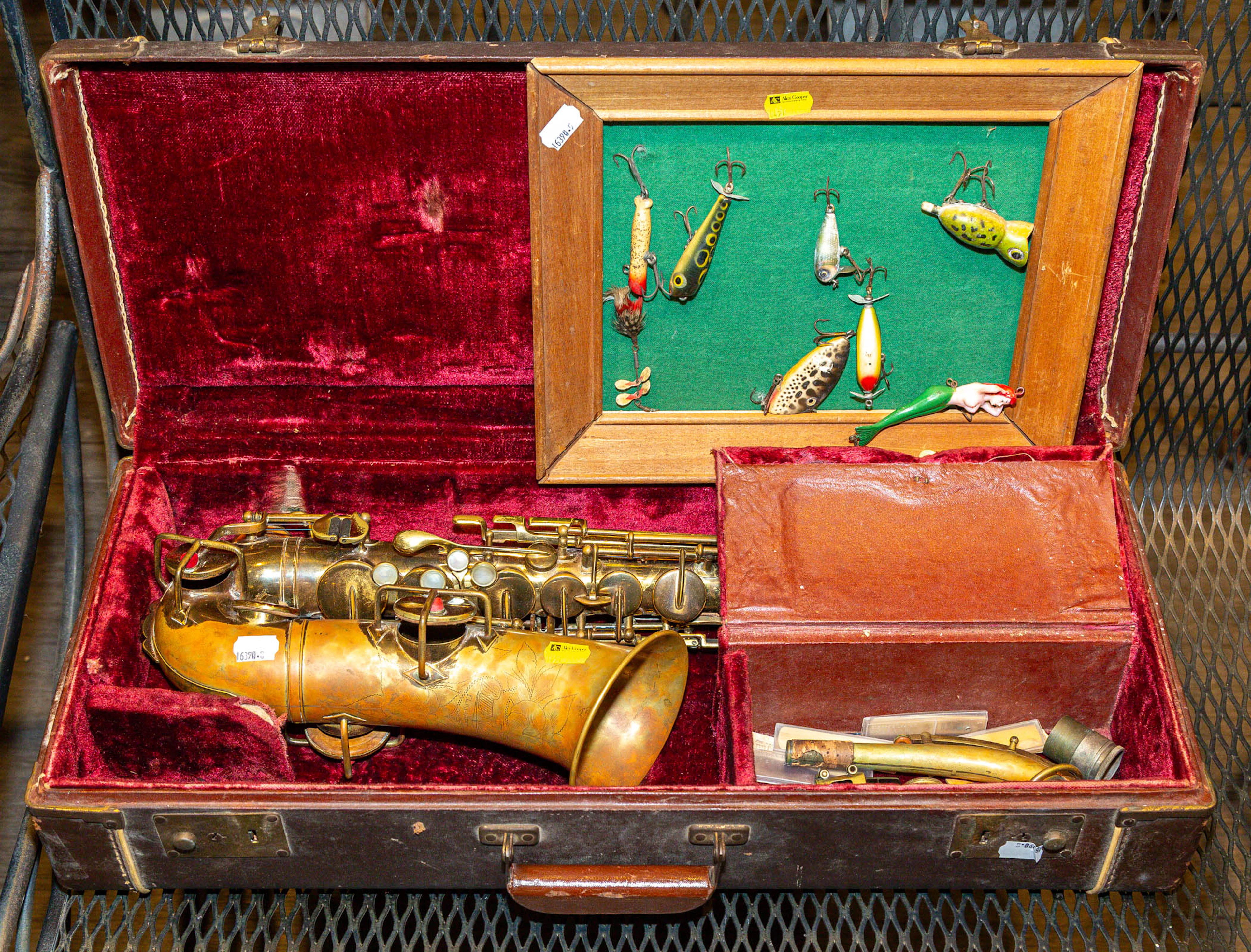 A Buescher Saxophone & Fishing Lures