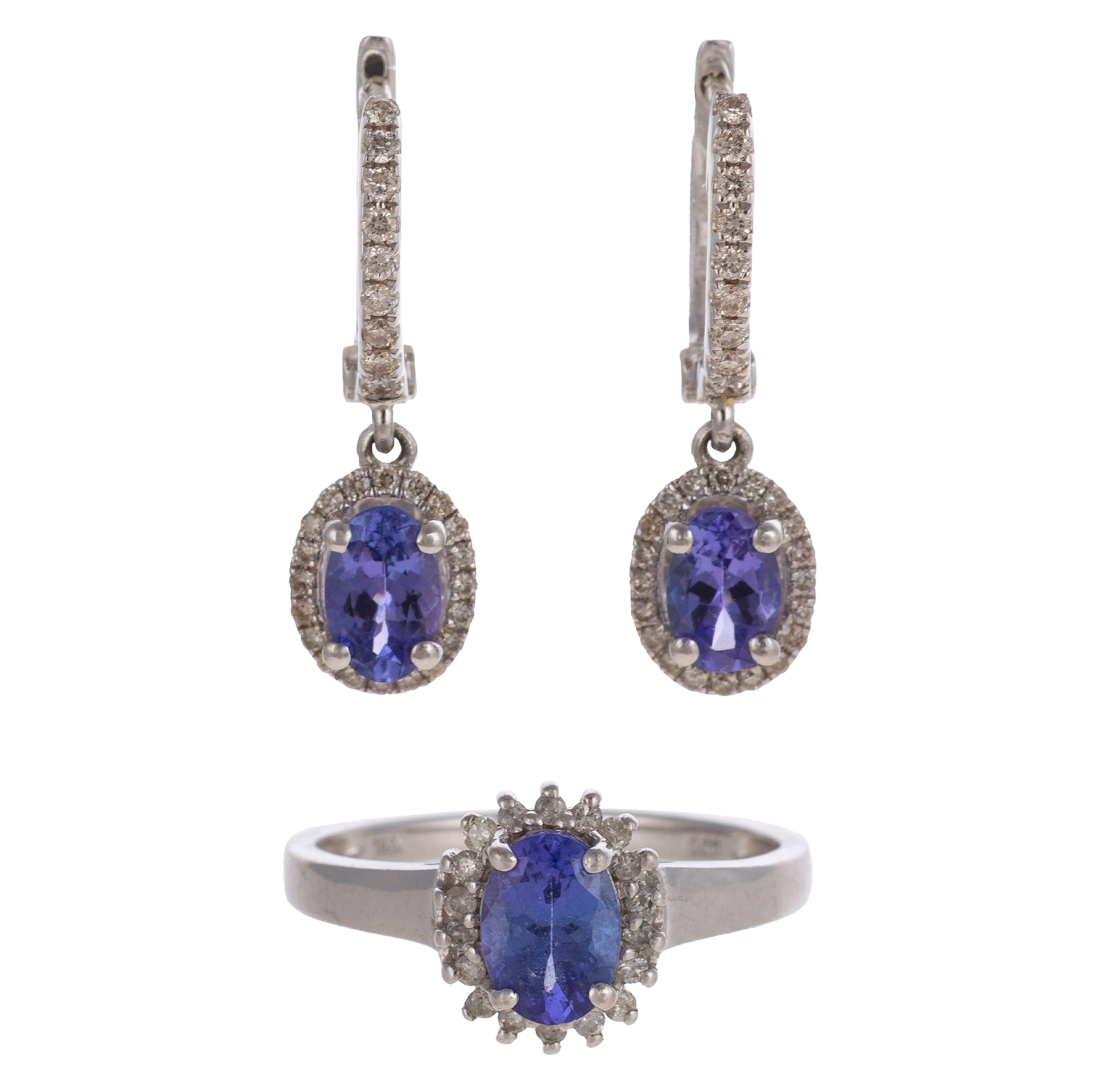 A Tanzanite & Diamond Ring & Earrings in 14K