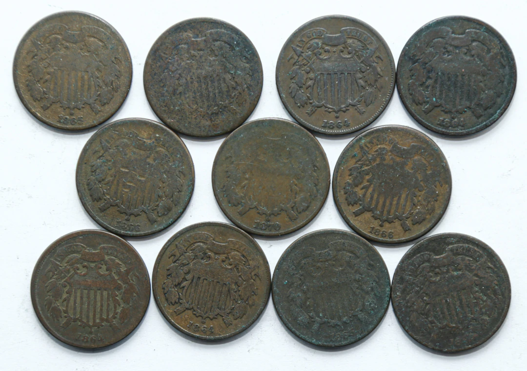 Eleven U.S. Two Cent Pieces