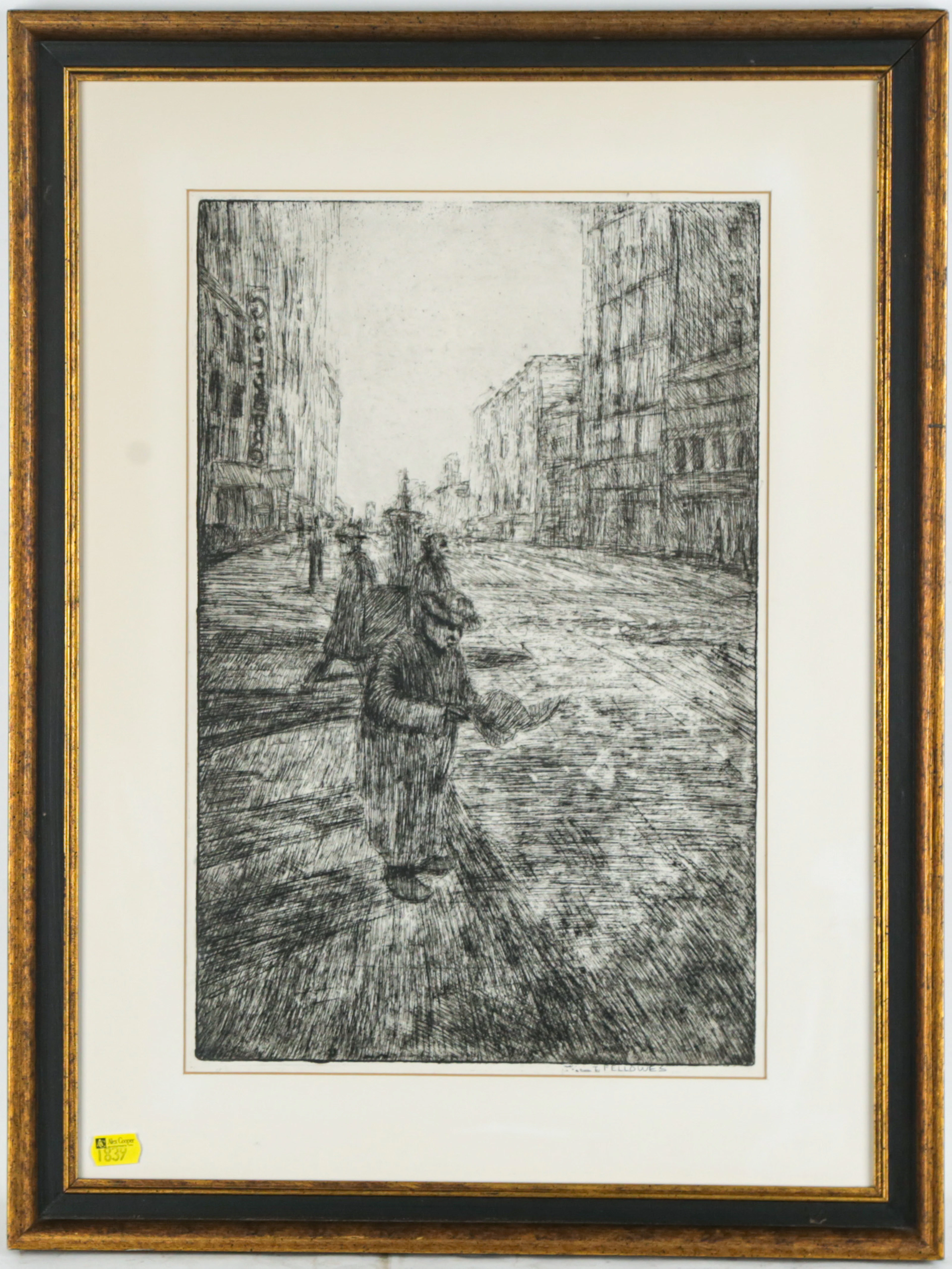 Fellowes. Figures on a City Street, etching