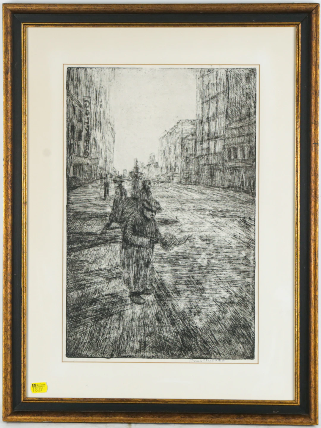 Fellowes. Figures on a City Street, etching