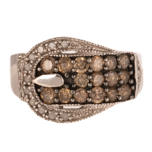A Chocolate & White Diamond Buckle Ring in 10K