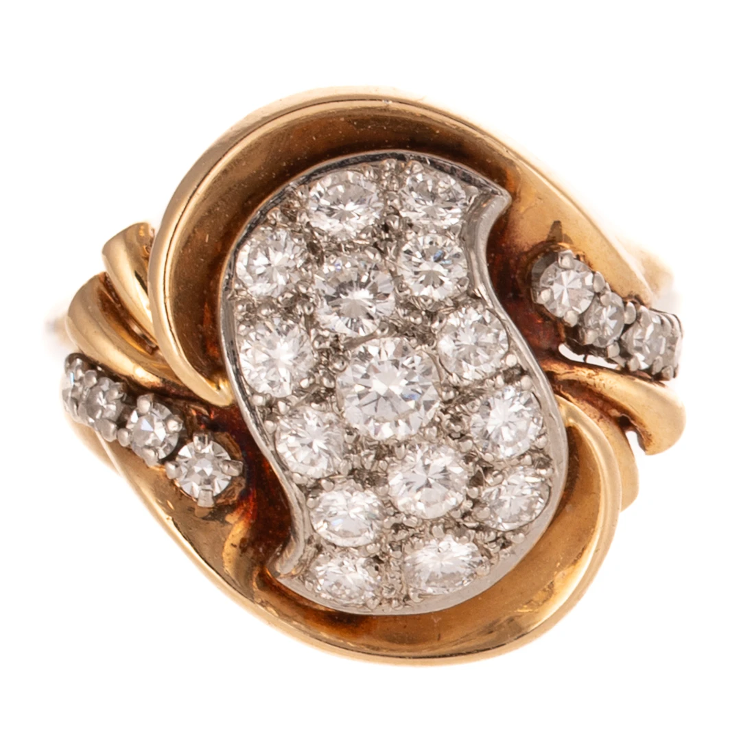 A Retro Pave Diamond Swirl Ring in 14K
