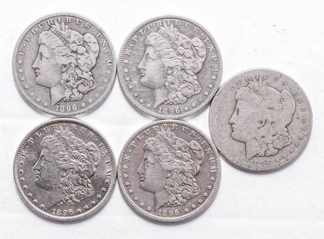 Five 1896 Morgans, All Three Mints