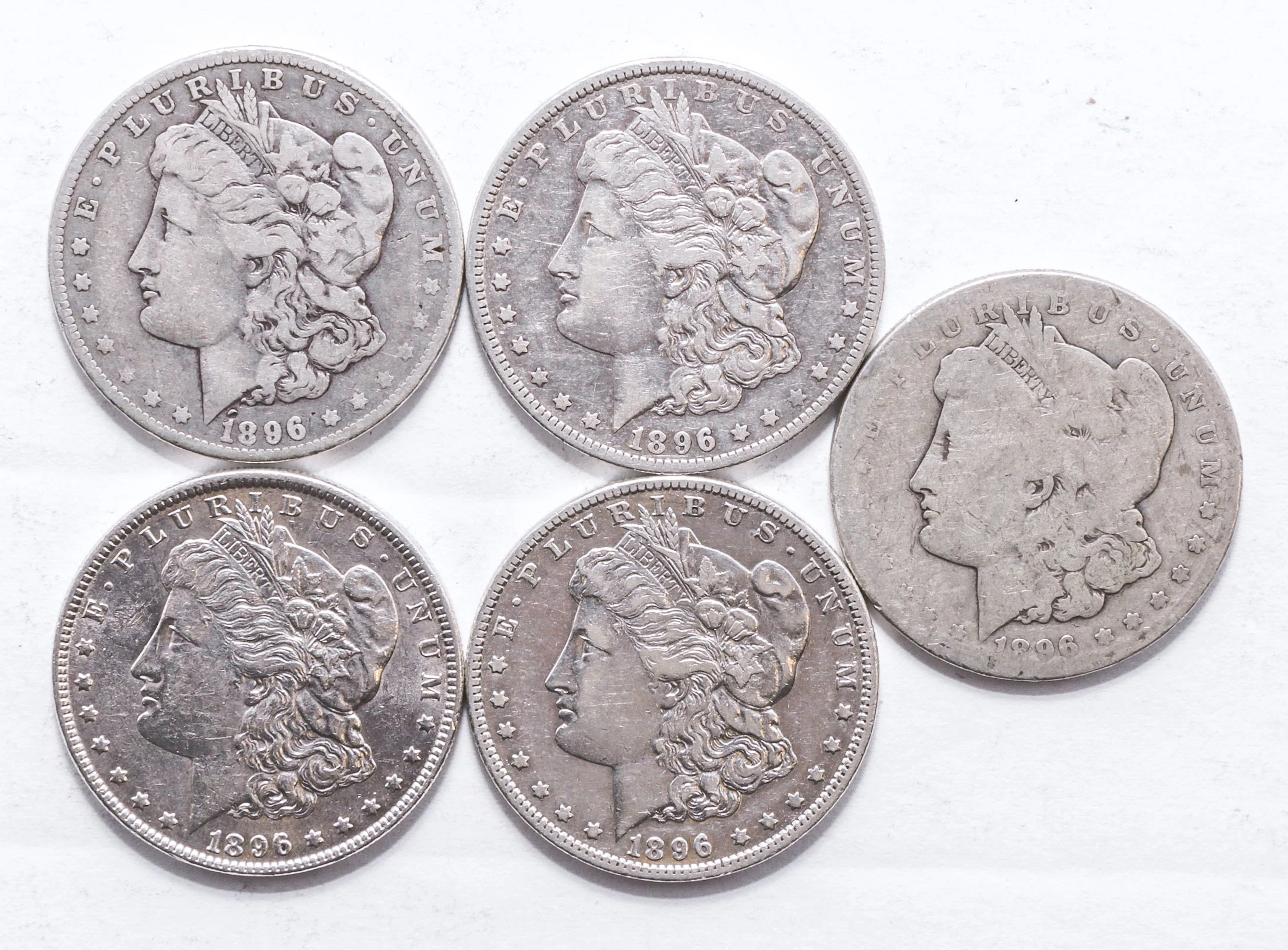 Five 1896 Morgans, All Three Mints
