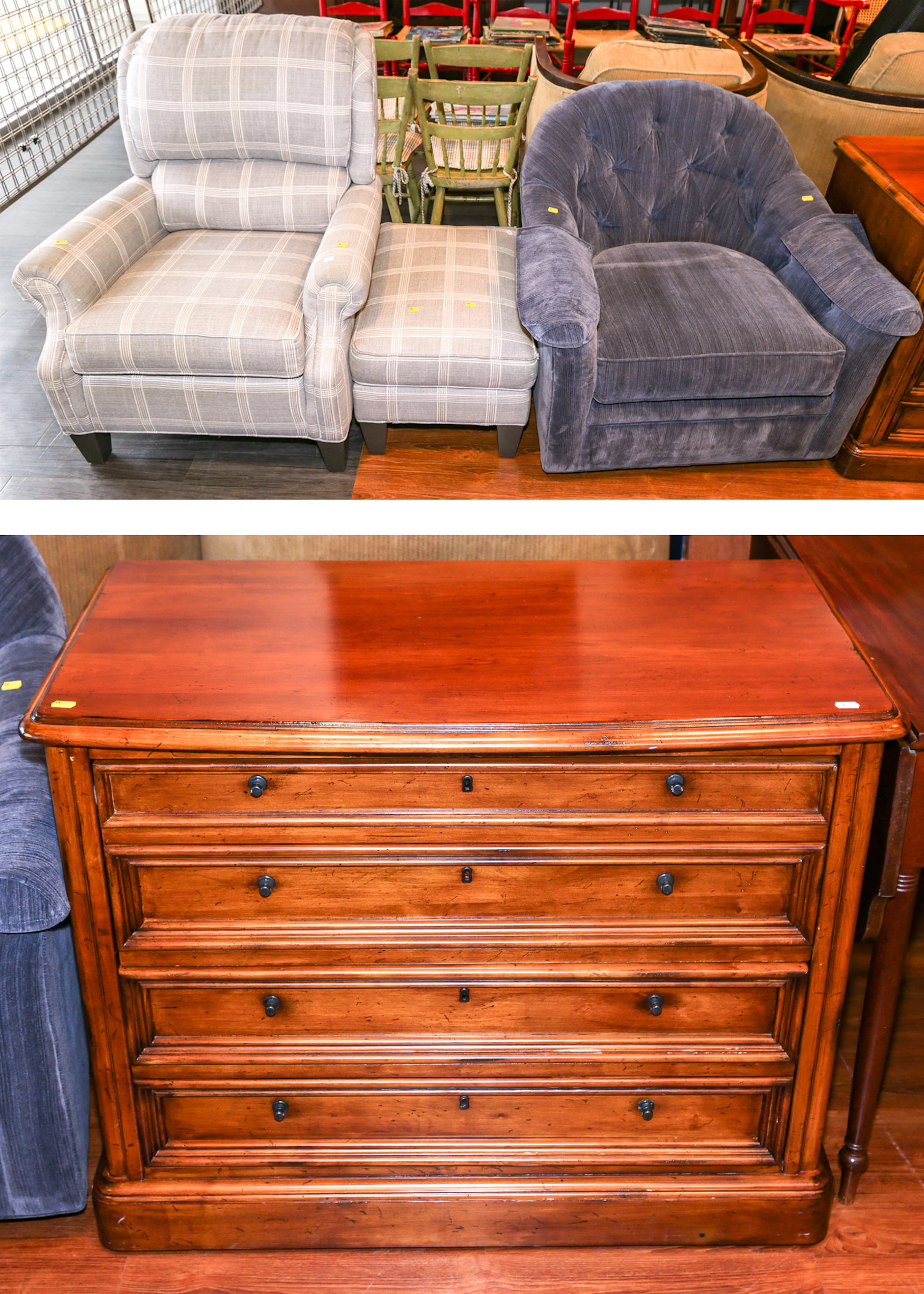 Two Chairs, an Ottoman & a File Cabinet