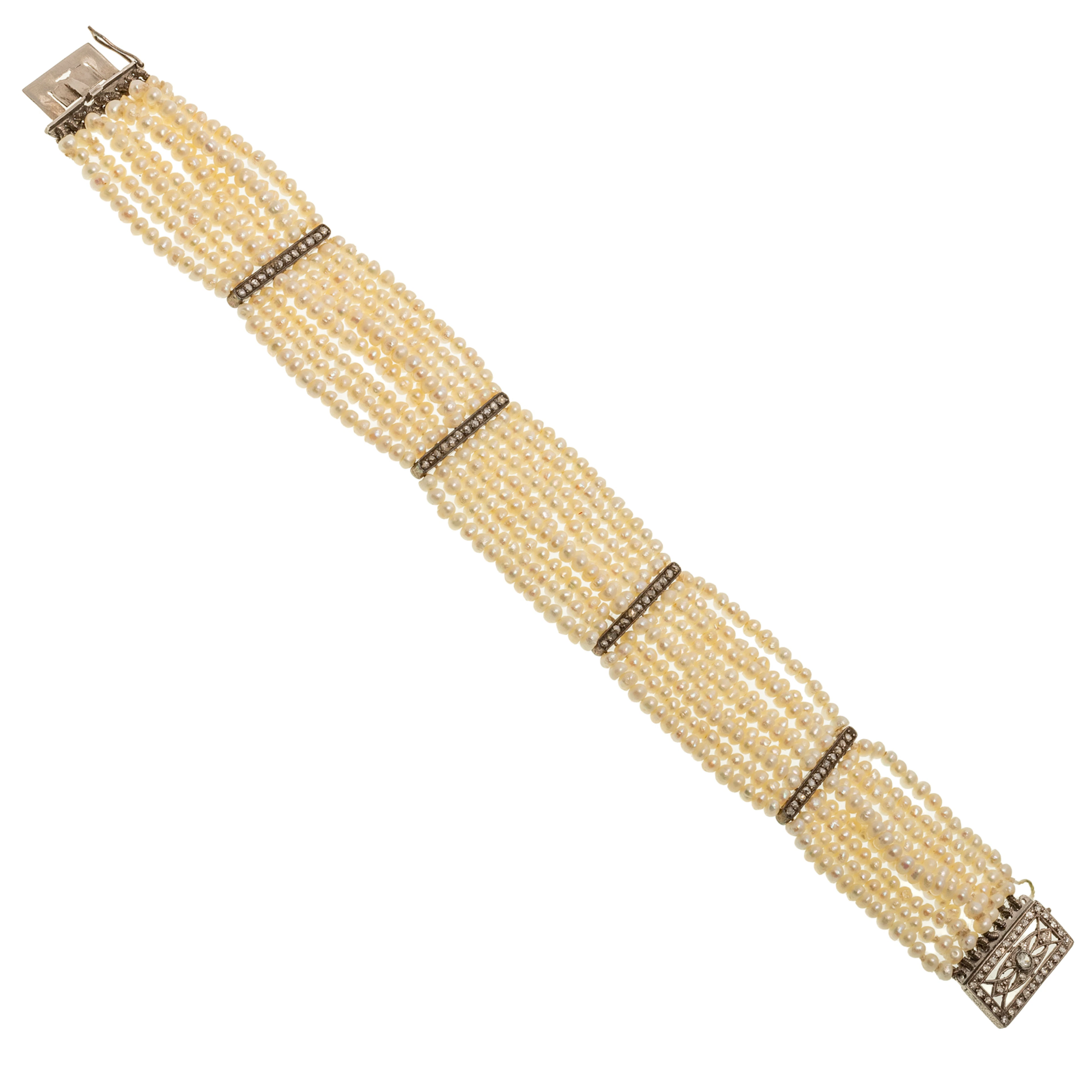 An Antique Seed Pearl & Diamond Bracelet in 14K