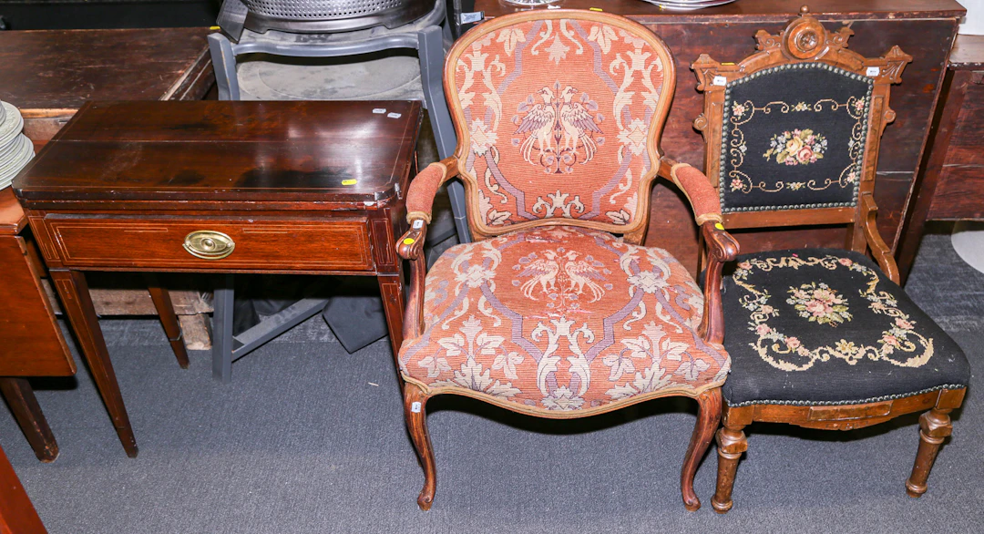A Continental Mahogany Card Table & Two Chairs