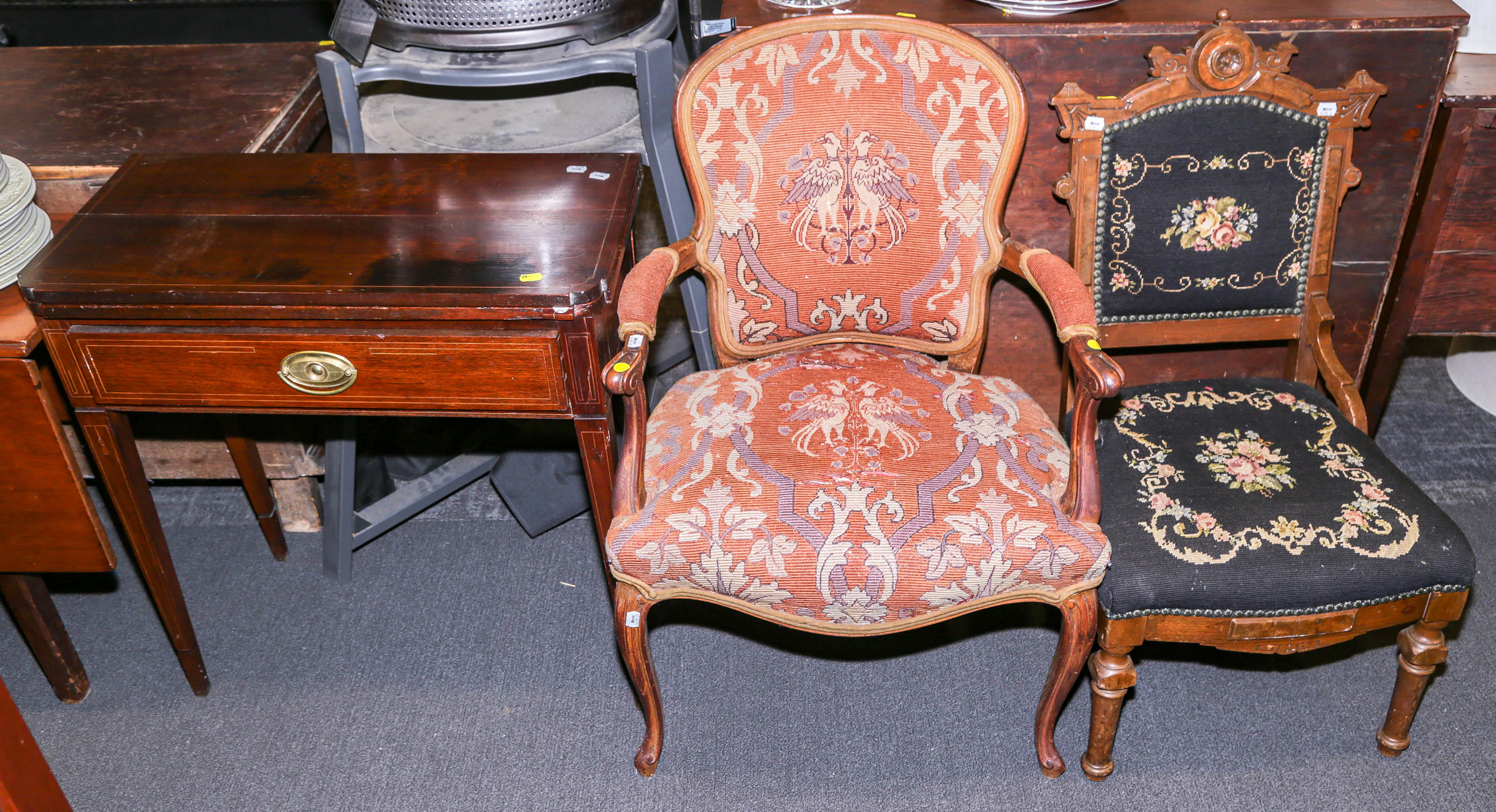 A Continental Mahogany Card Table & Two Chairs