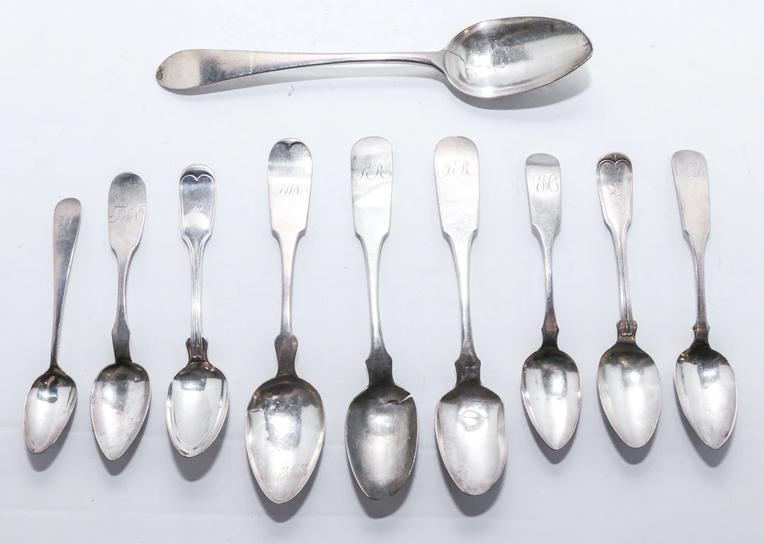 10 Boston and Philadelphia Coin Silver Spoons