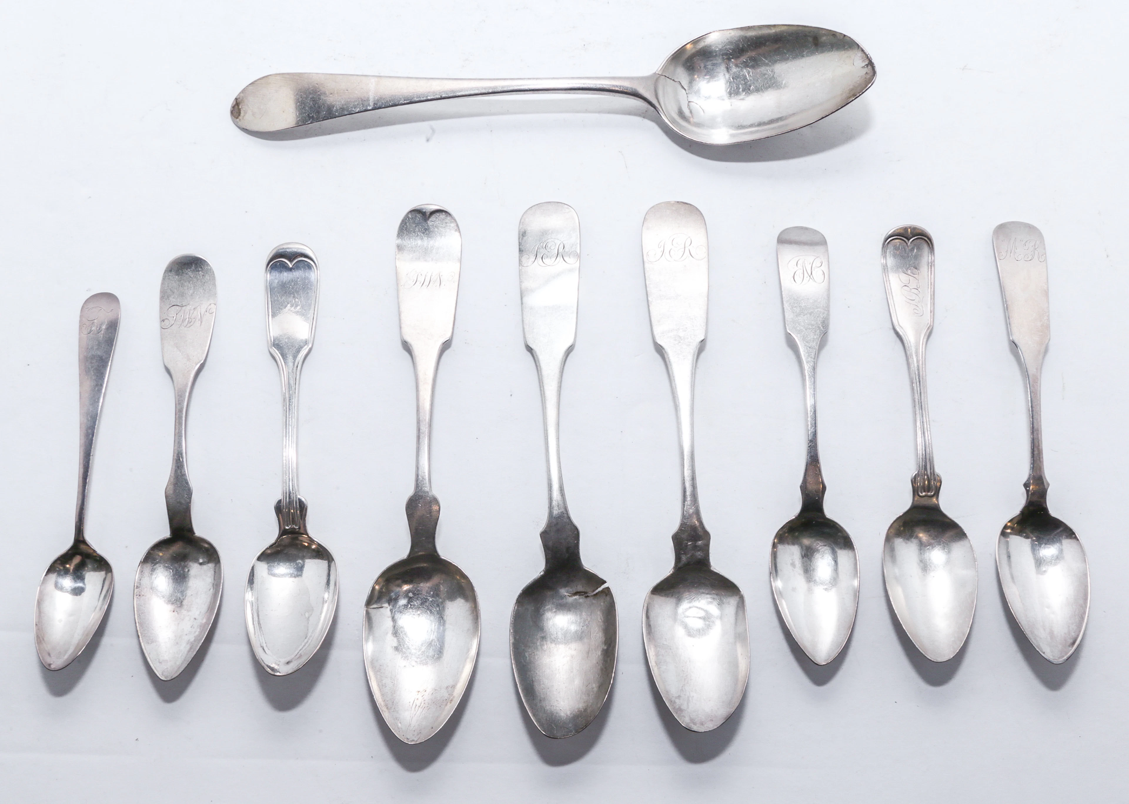 10 Boston and Philadelphia Coin Silver Spoons