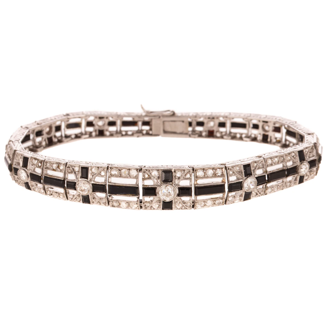 An Art Deco Diamond & Onyx Bracelet in Platinum