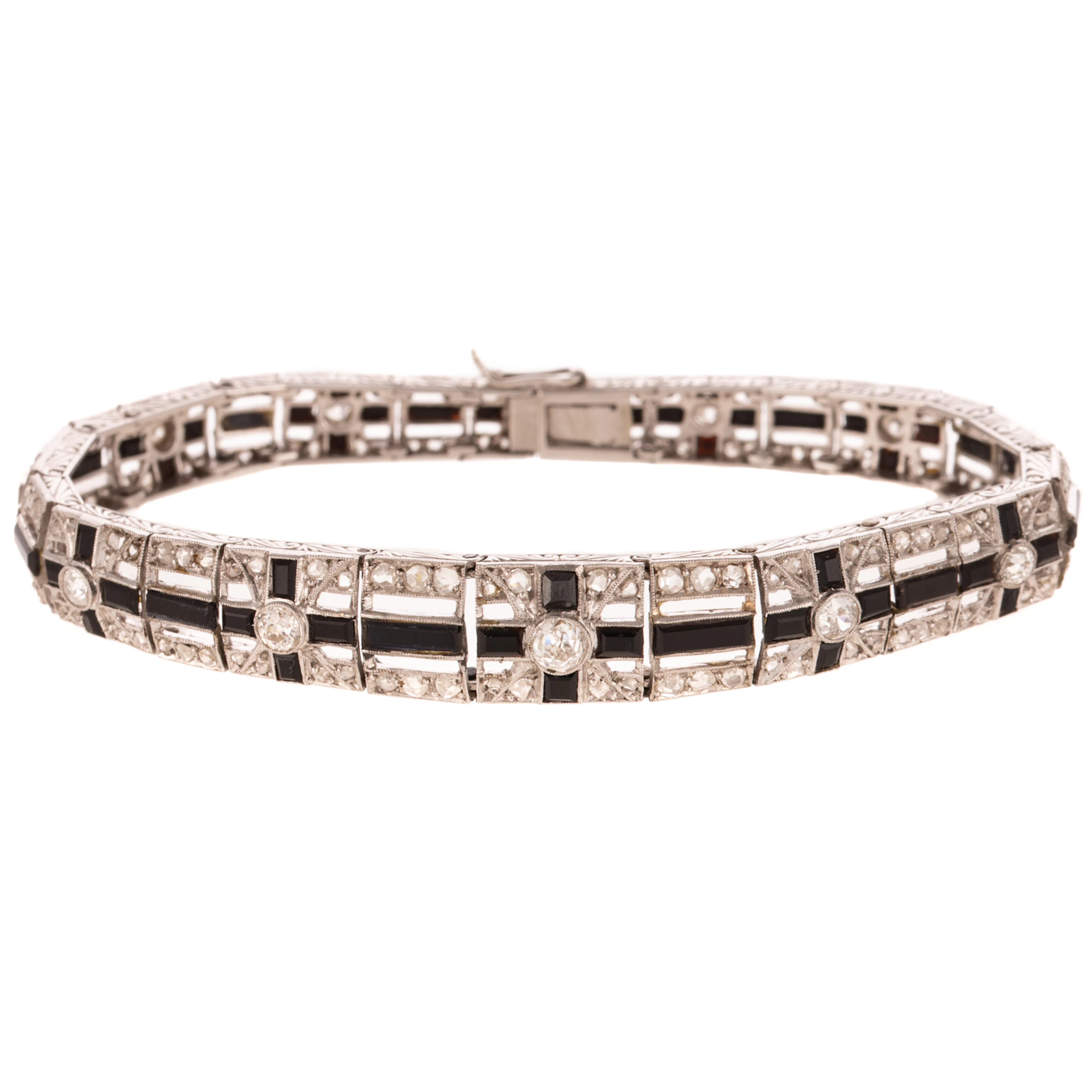 An Art Deco Diamond & Onyx Bracelet in Platinum