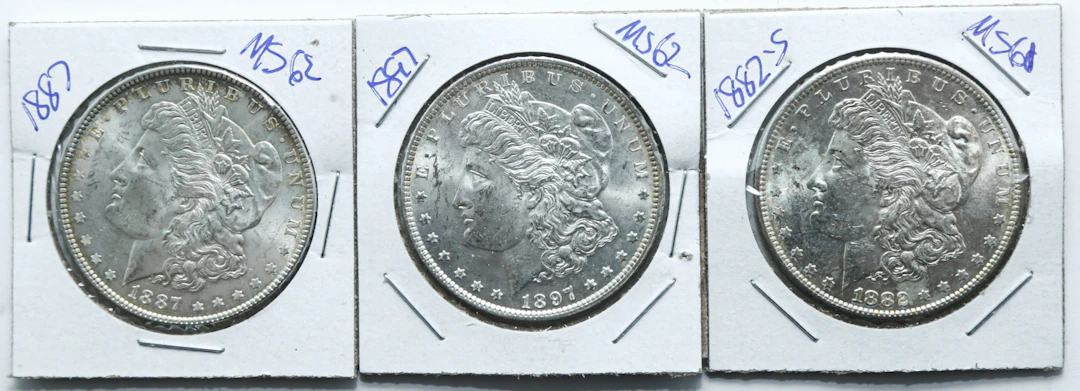 Three Nice BU Morgan Dollars
