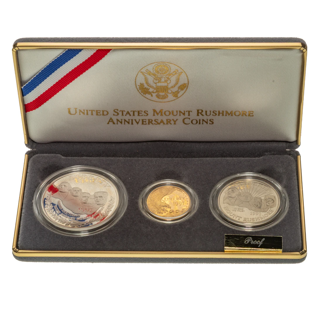 1991 Mt. Rushmore Three-Coin Proof Set with $5 Gold