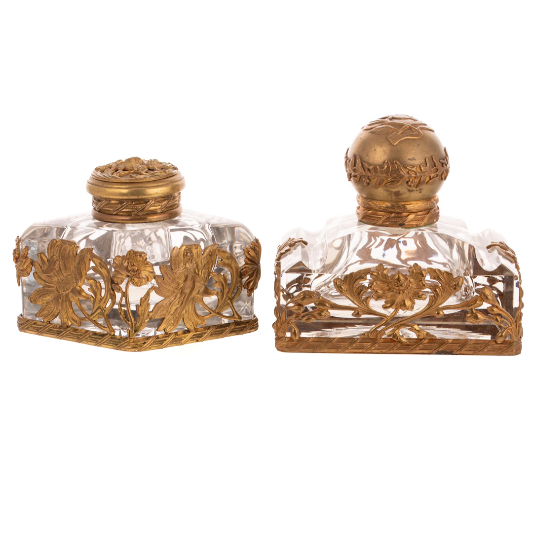 Two Dore Bronze Mounted Inkwells