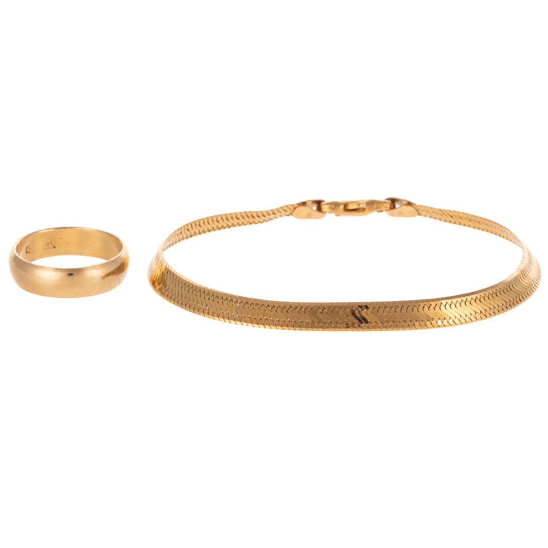 A Herringbone Bracelet & Band in 14K