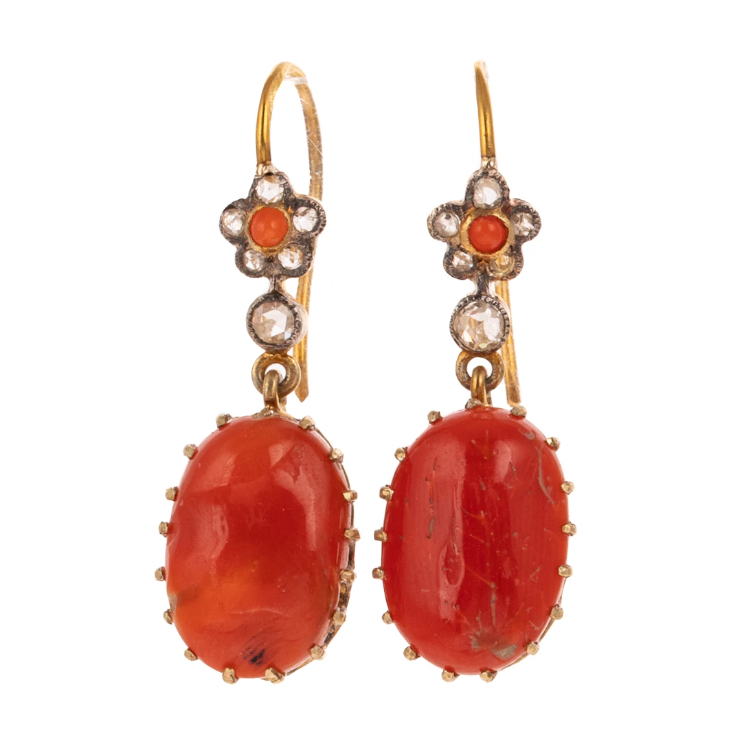 A Pair of Coral & Diamond Earrings