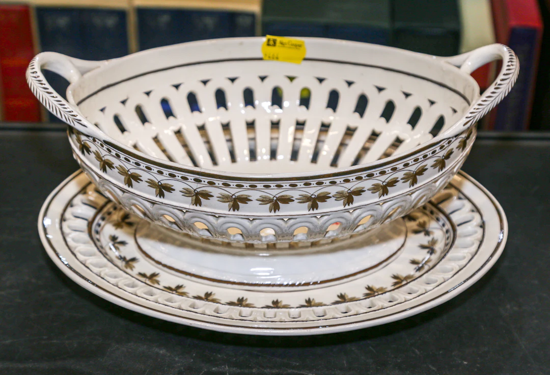 A Staffordshire Creamware Chestnut Basket & Tray