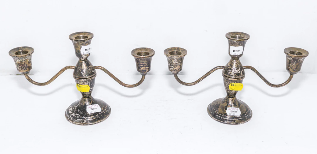 Pair of Weighted Sterling Three-Light Candelabra