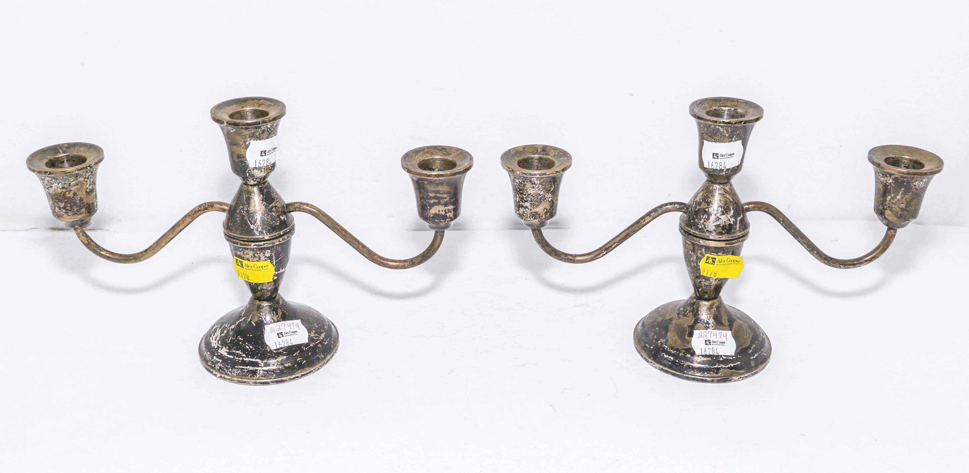 Pair of Weighted Sterling Three-Light Candelabra
