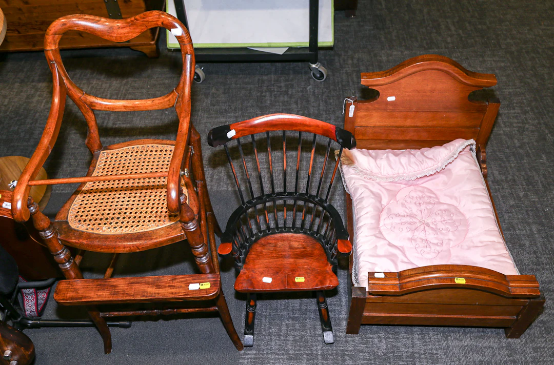 A High Chair, Doll's Bed & Doll's Rocker