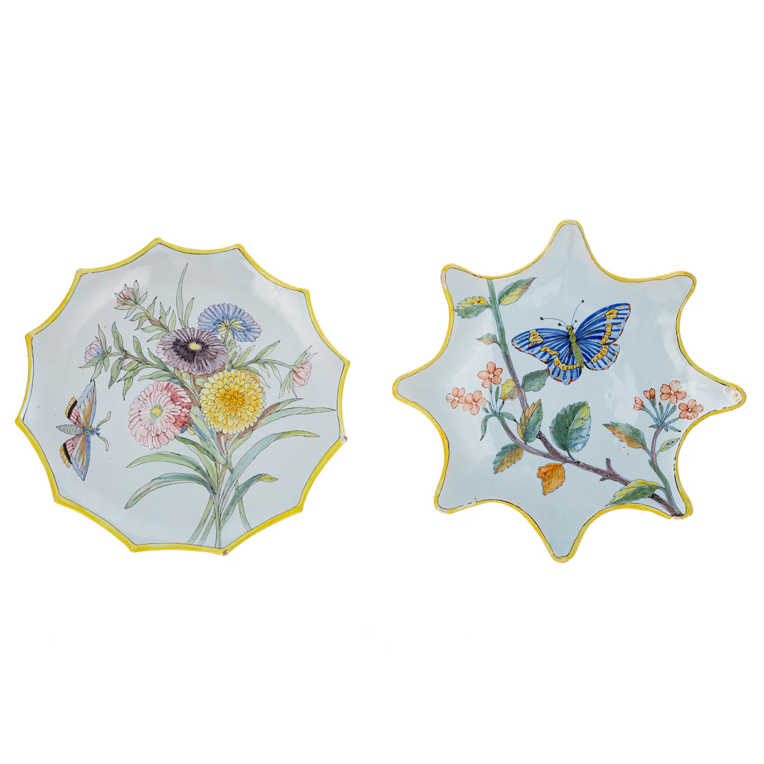 Two Porquier-Beau Quimper Botanical Dishes