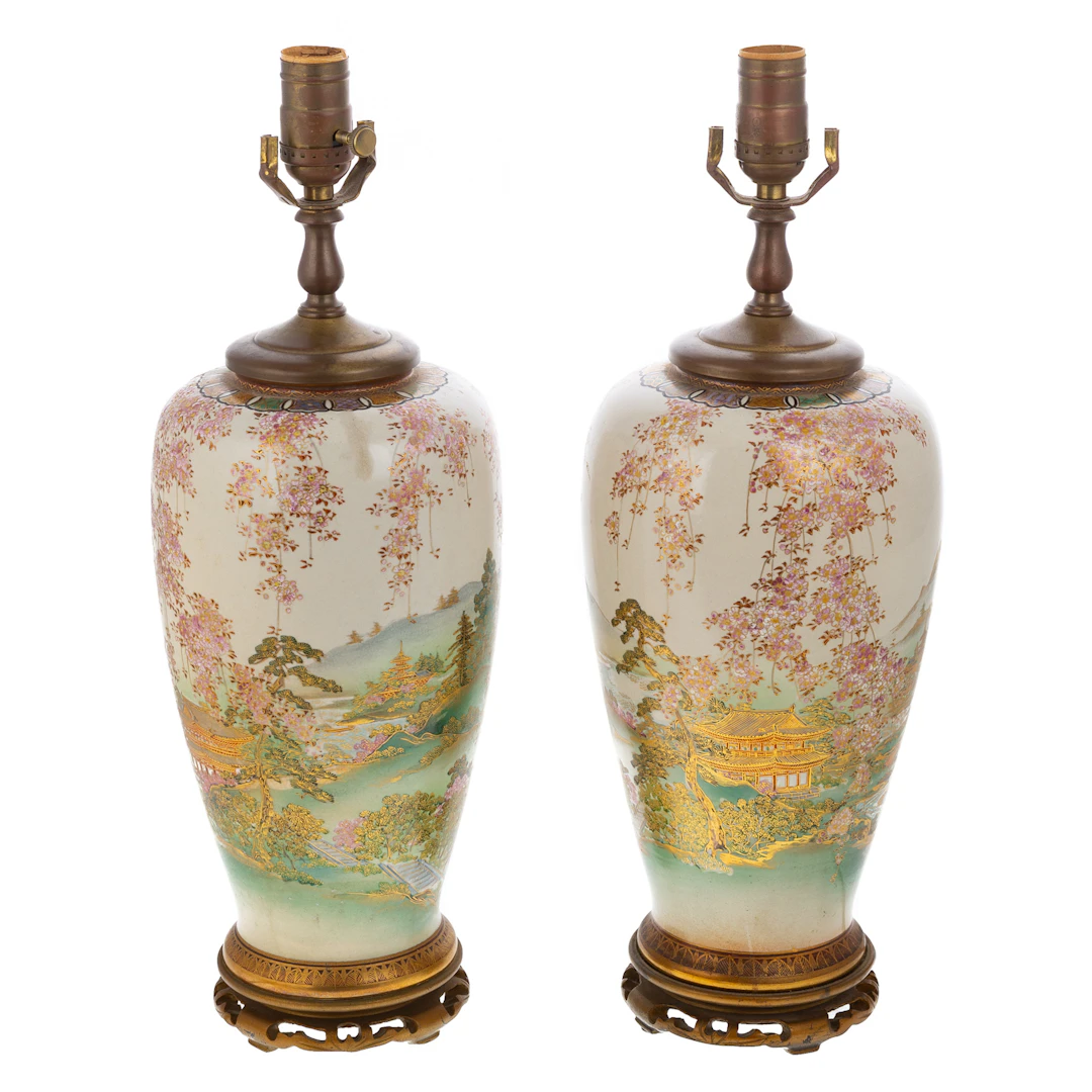 A Pair of Japanese Satsuma Vases Mounted as Lamps