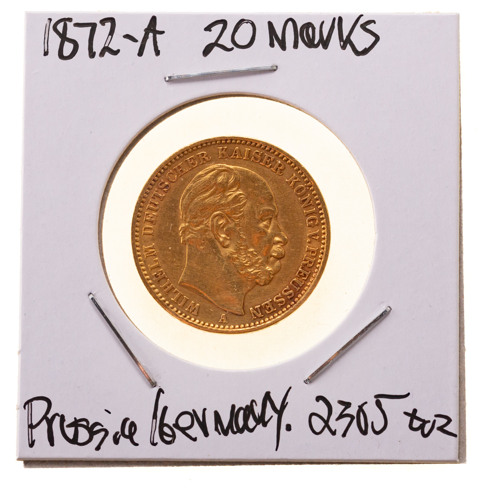 1872-A German/Prussian 20 Mark Gold Coin