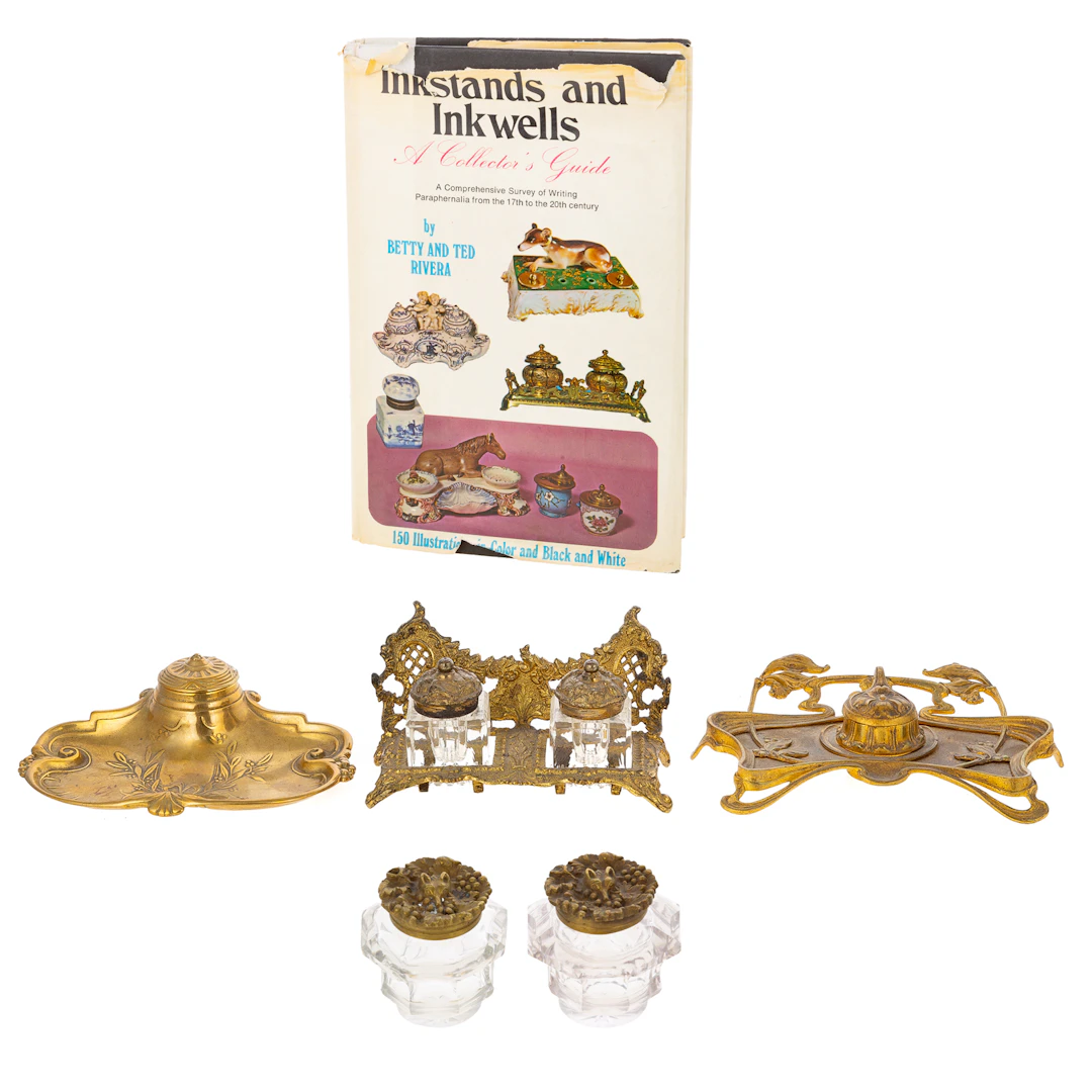 Four Gilt Inkwells & a Book