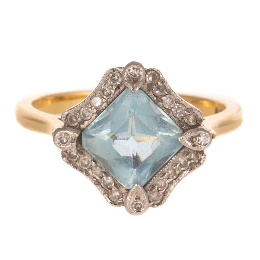 A Victorian Aquamarine & Diamond Ring in 18K