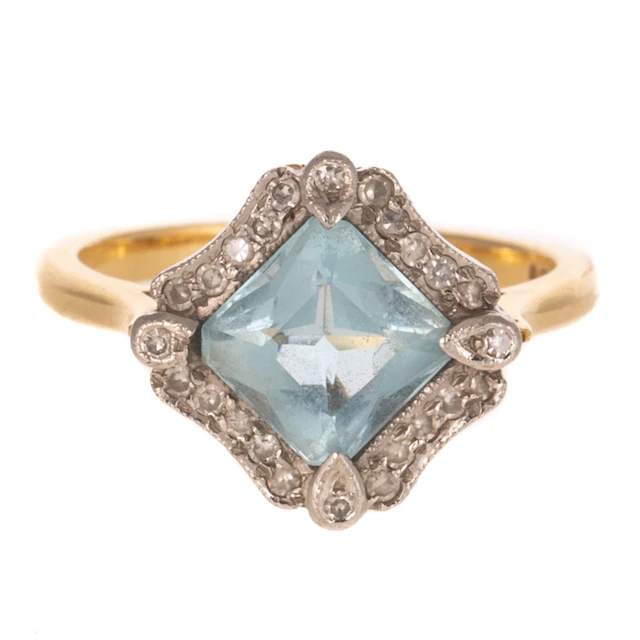 A Victorian Aquamarine & Diamond Ring in 18K