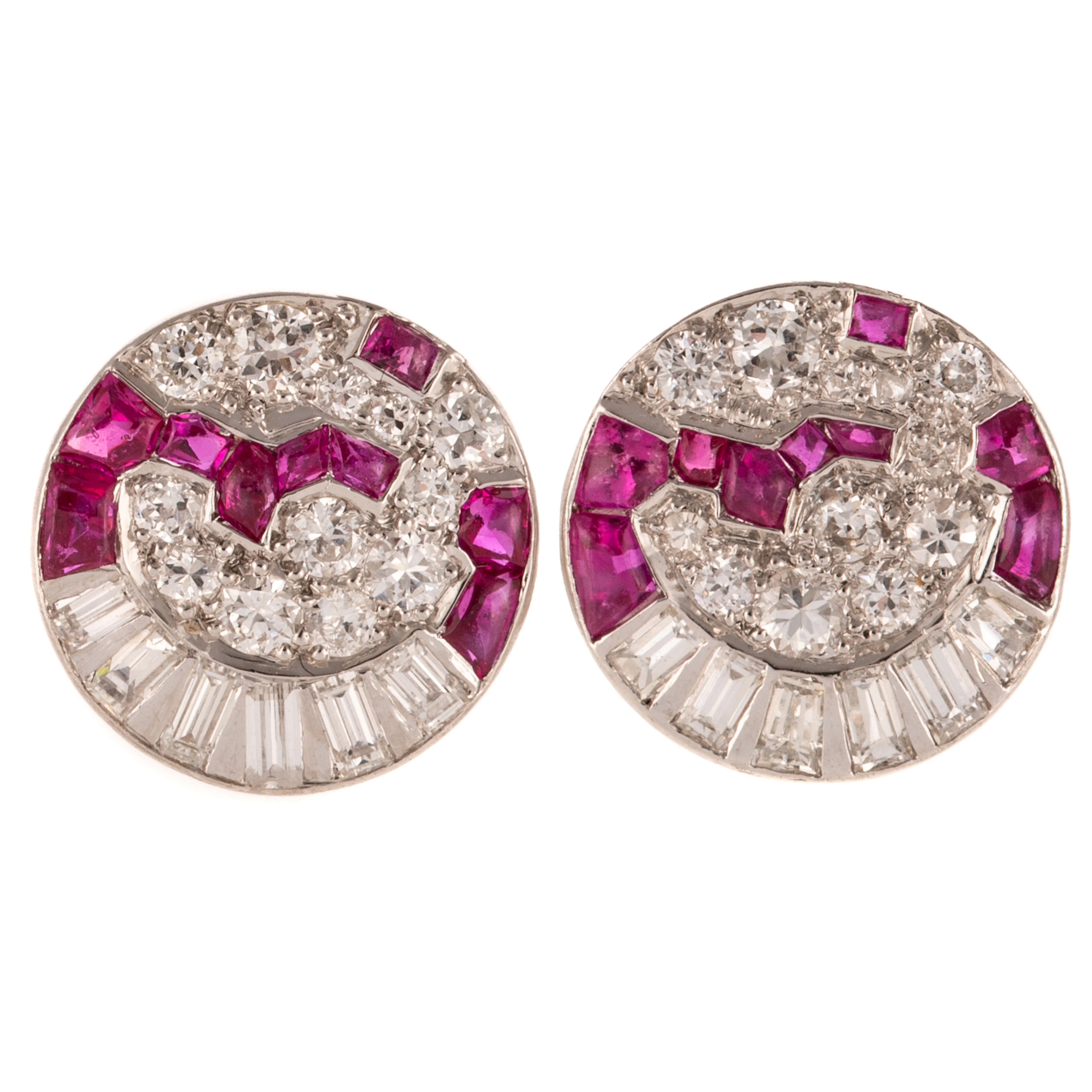 A Pair of Art Deco Ruby & Diamond Earrings in Platinum