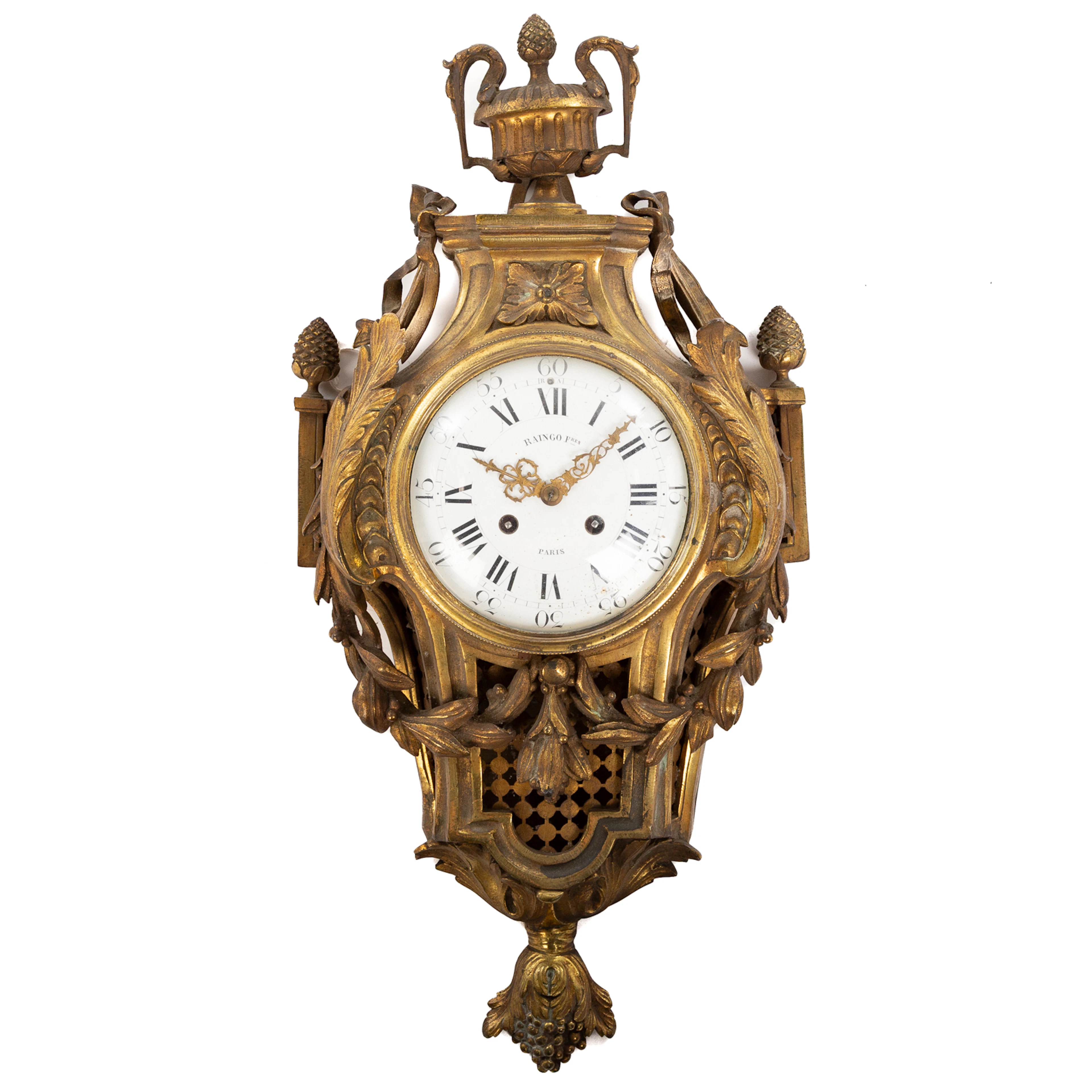 Raingo Freres Louis XVI Style Bronze Cartel Clock