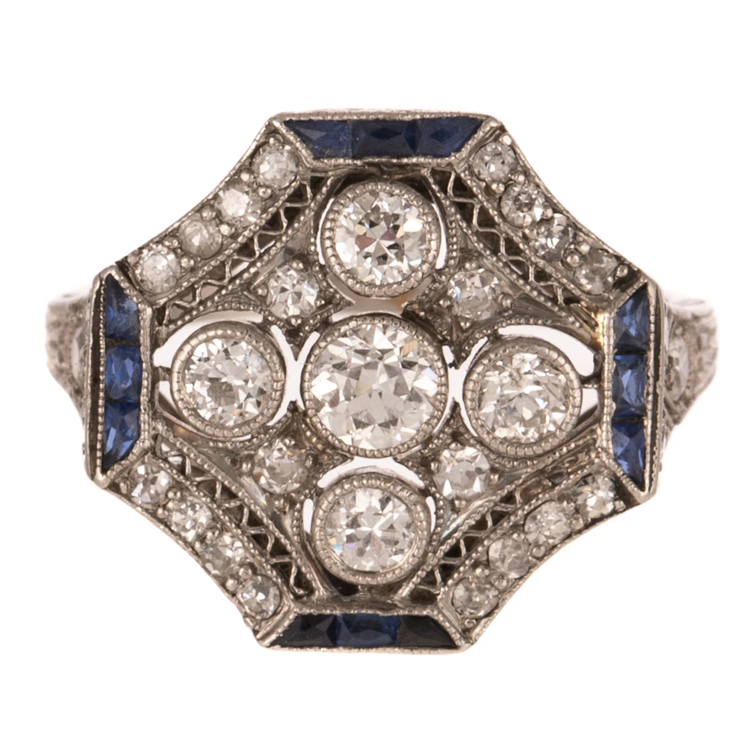 An Art Deco Diamond & Sapphire Ring in Platinum